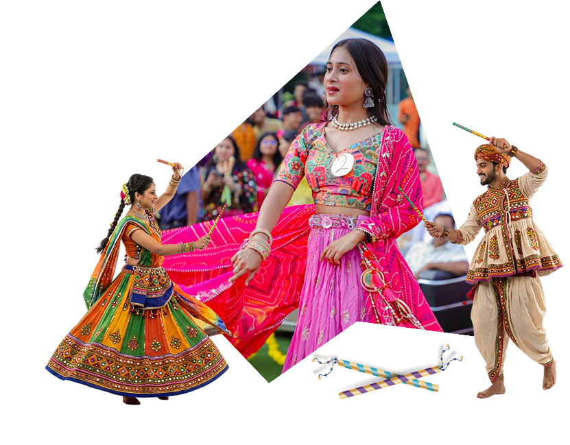 Student performing Dandiya on stage